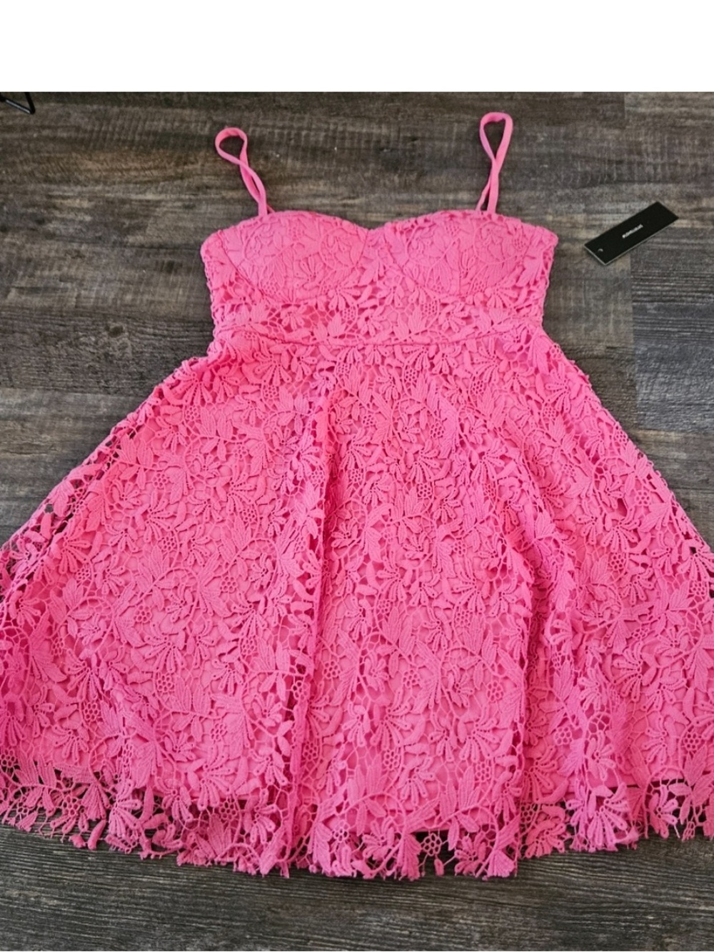 Lulu’s So Into You Hot Pink Crochet Lace Bustier Skater Dress-NWT-Small - Picture 7 of 10